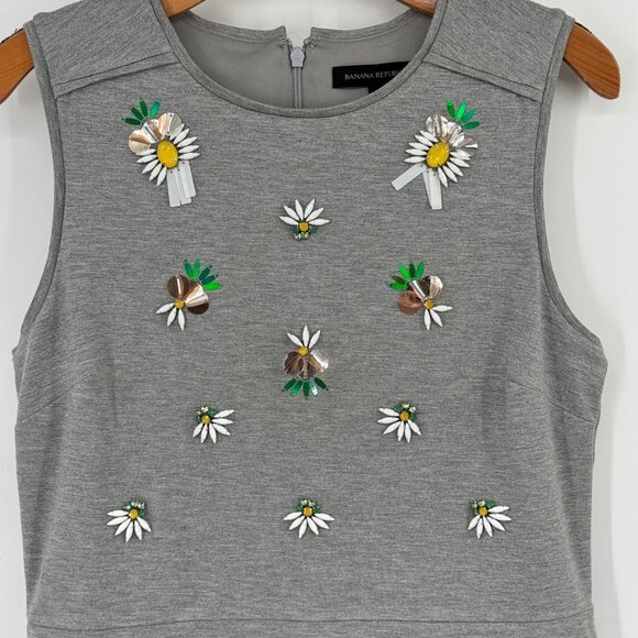 Banana Republic Daisy Embellished Gray Sleeveless Dress Size 10 ponte knit - Picture 8 of 13